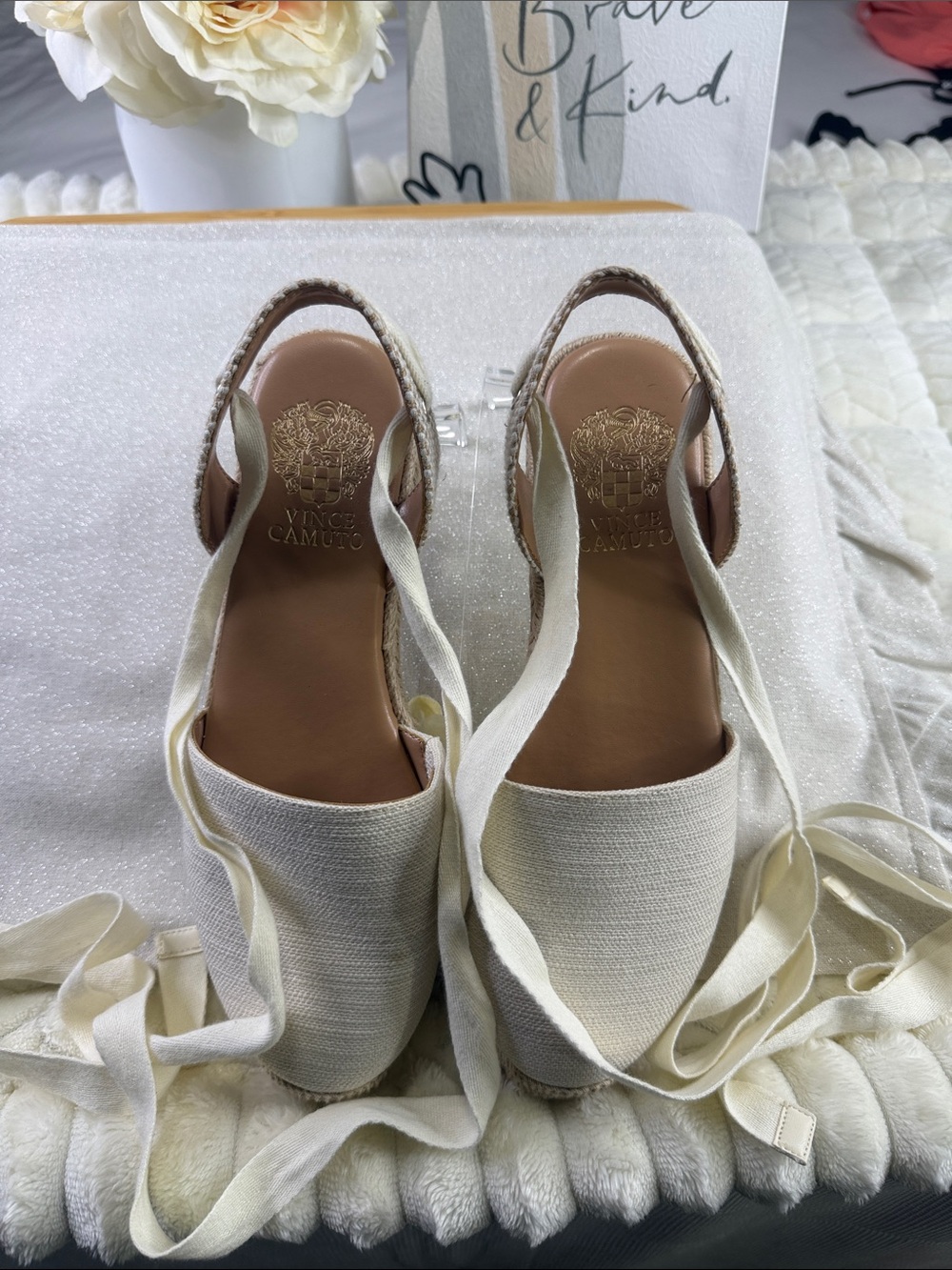 Vince Camuto Cream Ankle-Tie Espadrille Wedges - Picture 9 of 13